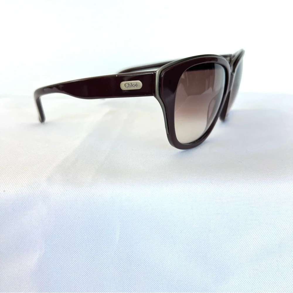 CHLOÈ CL 2138 C03 135 Brown Gradient Lens Brown Silver Frame Cat Eye Sunglasses